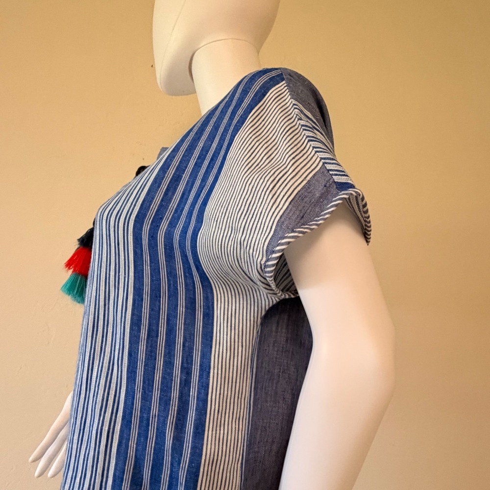 Vineyard Vines Womens Blue Striped 100% Linen Tassel Shift Dress Size 8 - Picture 5 of 9